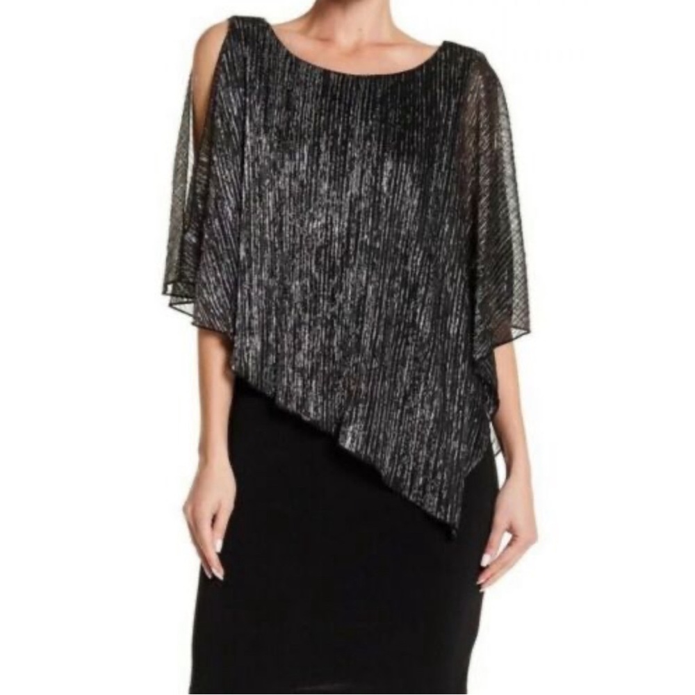 Metallic grey and black evening gown. Very flattering and elegant.